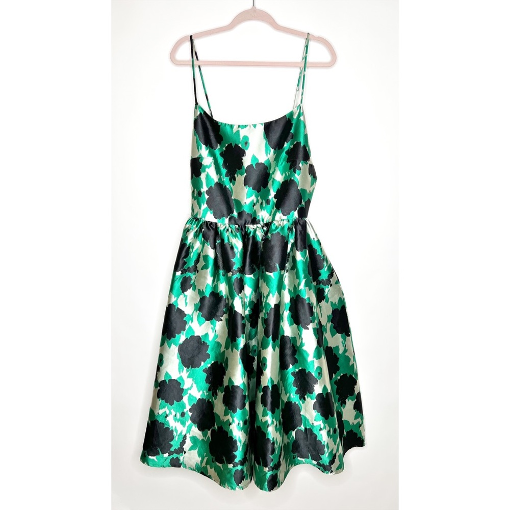 Rachel Antonoff Dress Green Black Floral Eliora Low Back Fit & Flare Size 12